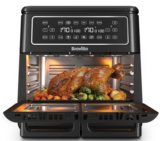 Breville Halo Flexi Air Fryer Digital Dual Air Fryer Oven 11L: Serves 10+ People FryBakeGrillRoast & Reheat 2400 W